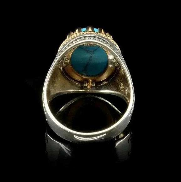 New Vintage Men's Electroplated Two-tone Inlaid Turquoise Ring..NWT - Picture 3 of 6